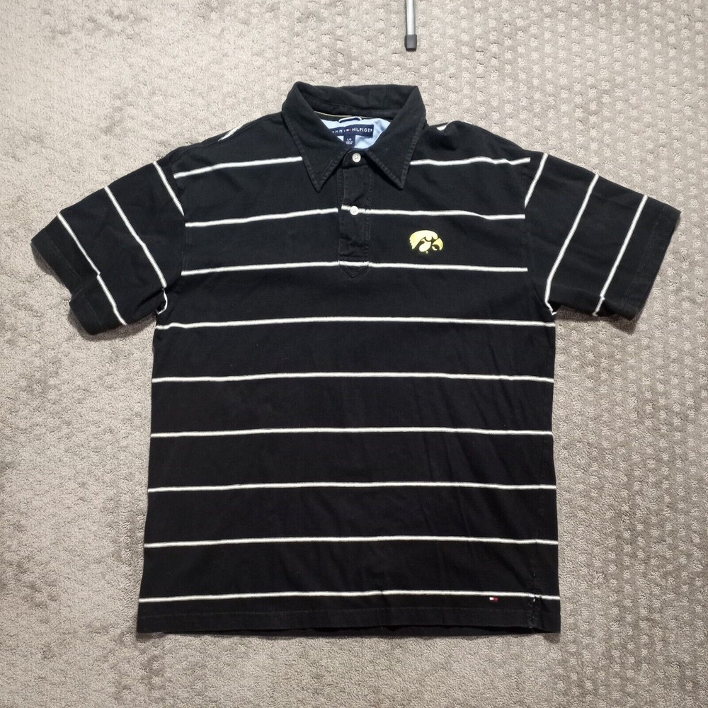 Vintage Tommy Hilfiger Iowa Hawkeyes Polo T Shirt Mens Size Large Black